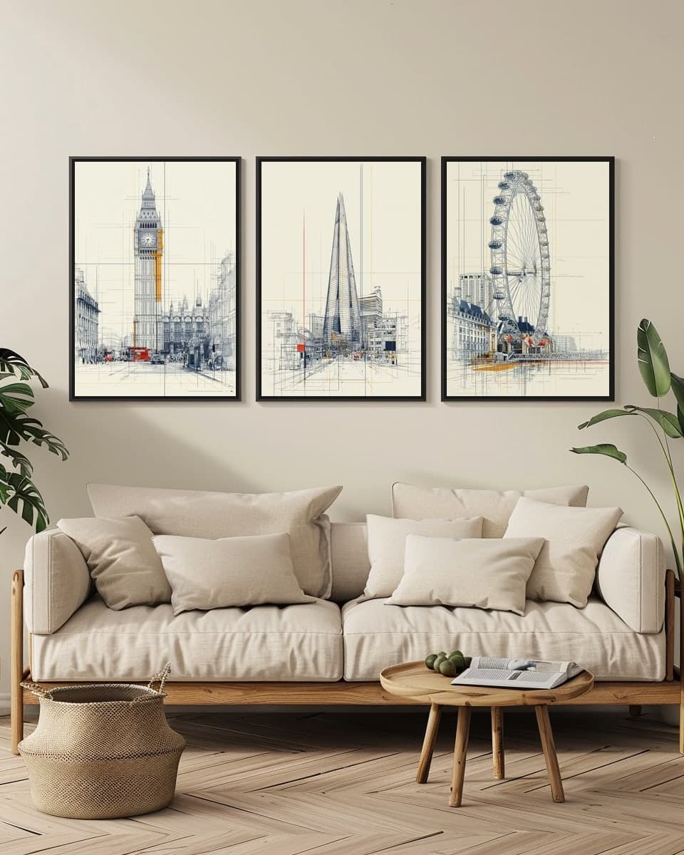 The Shard in a living-room triptych