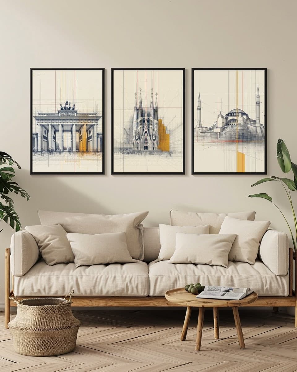 Sagrada Familia in a living-room triptych