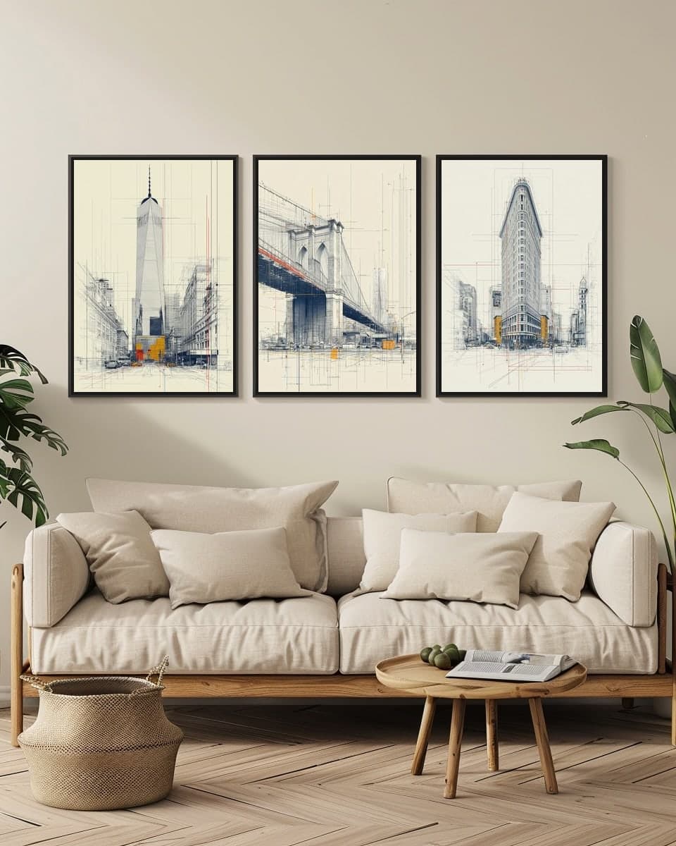 Brooklyn Bridge in a living-room triptych