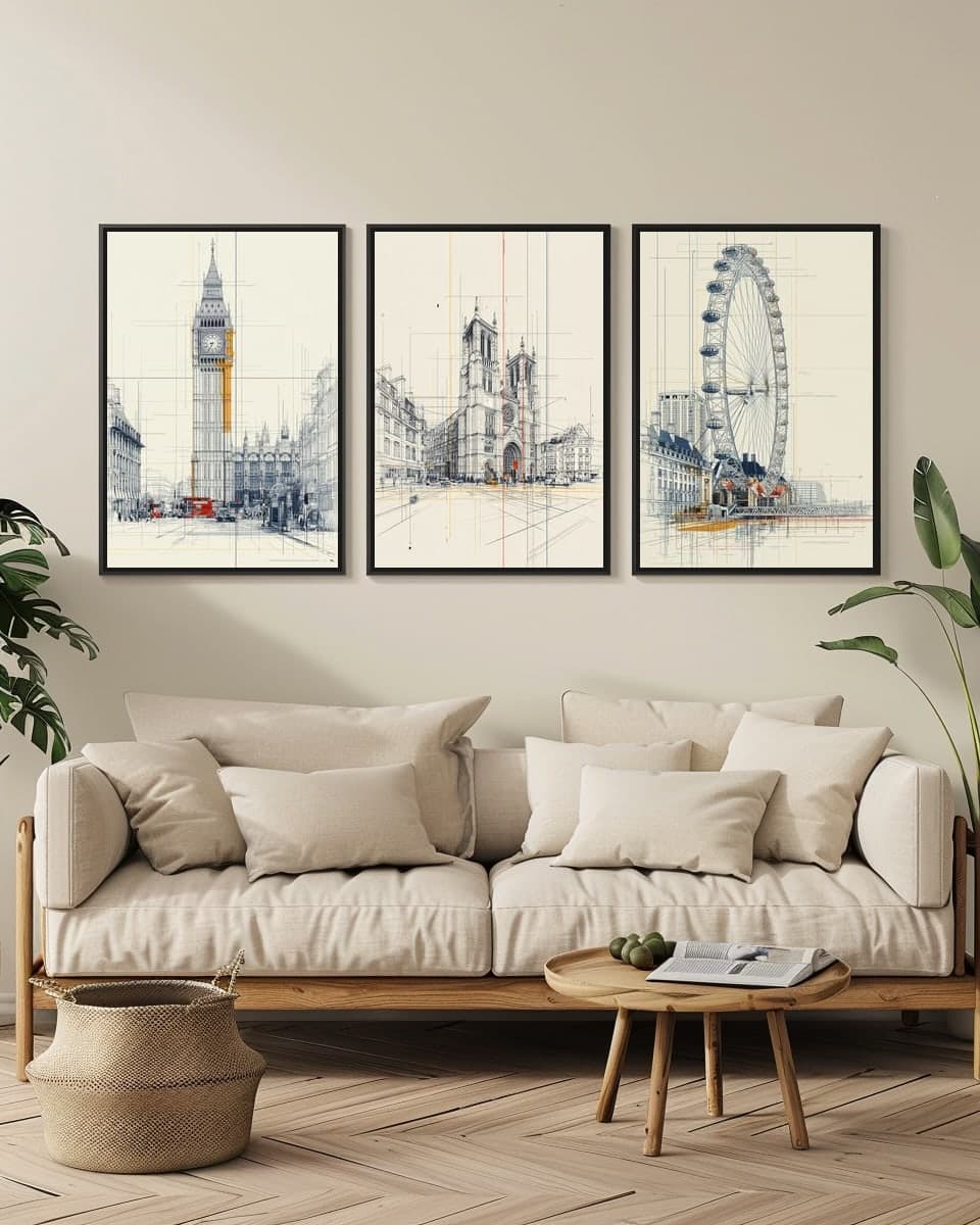 Westminster Abbey in a living-room triptych