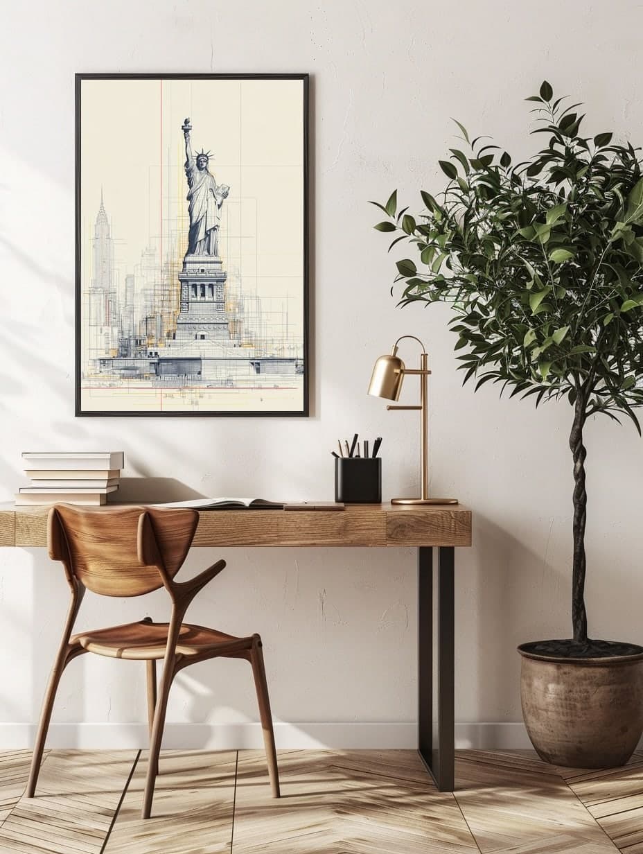 Midjourney New York Statueofliberty in an office