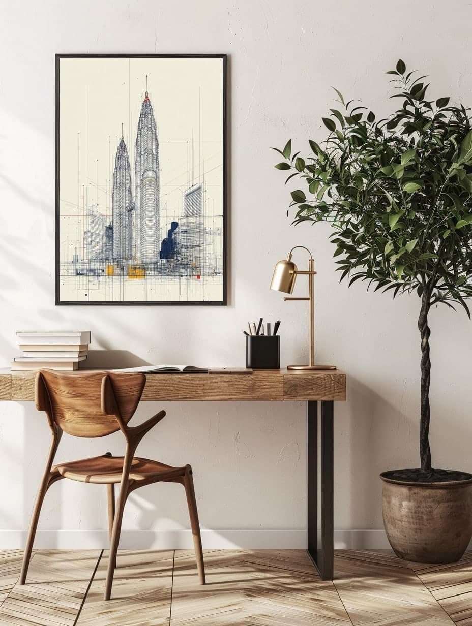 Midjourney PetronasTowers in an office