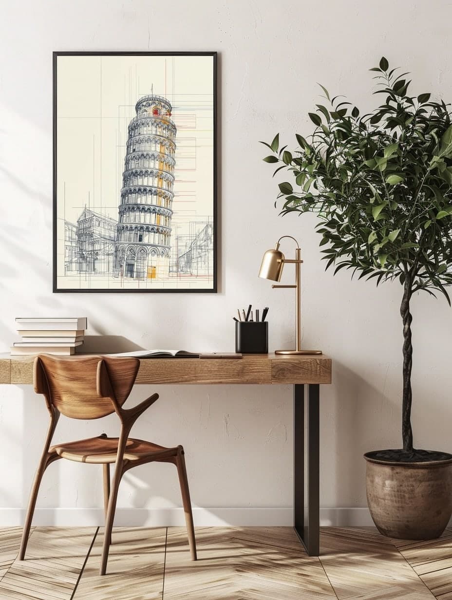 Midjourney Pisa Tower in an office