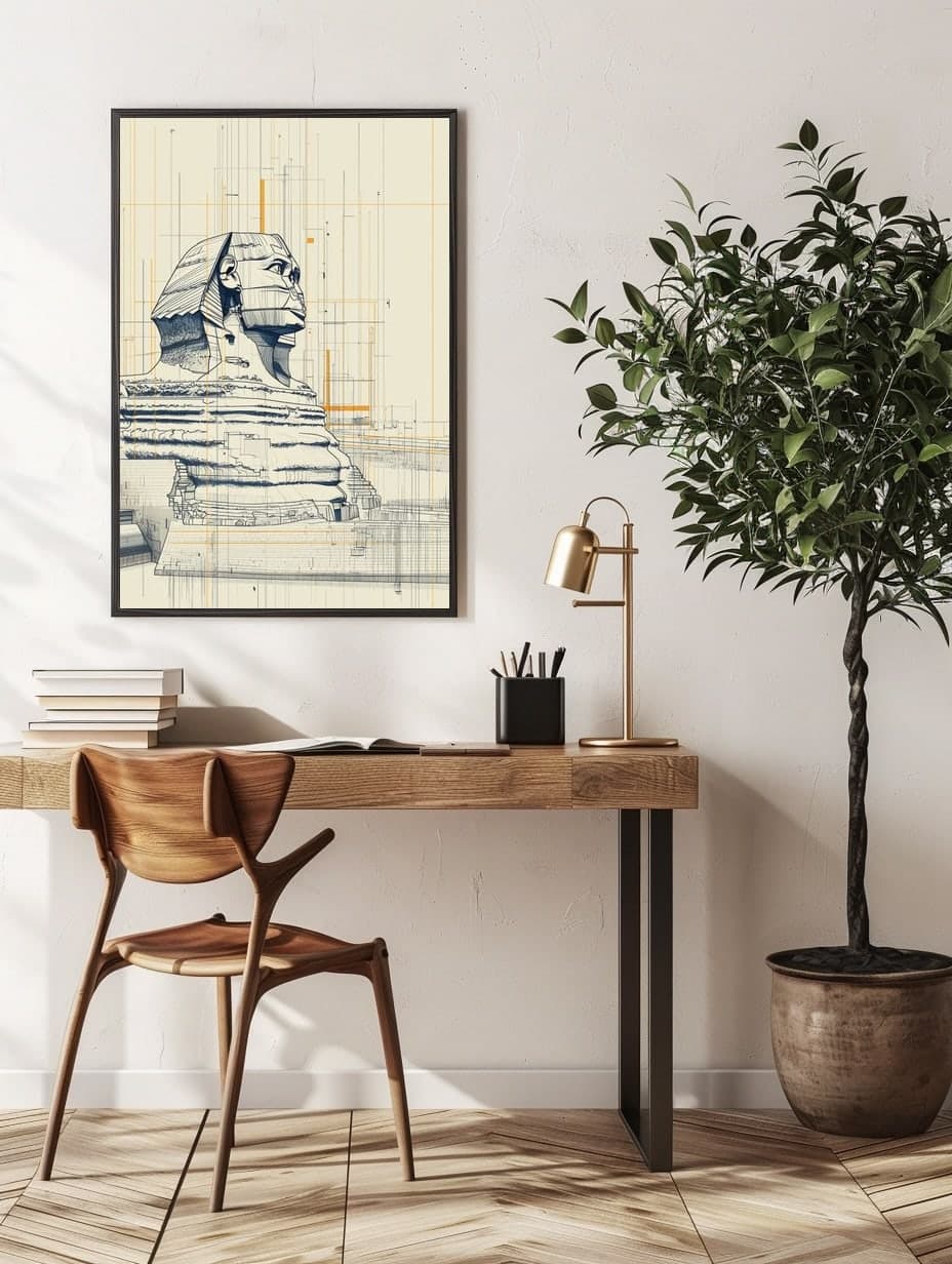 Midjourney Sphinx in an office