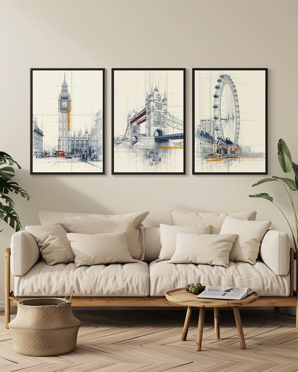 Tower Bridge in a living-room triptych