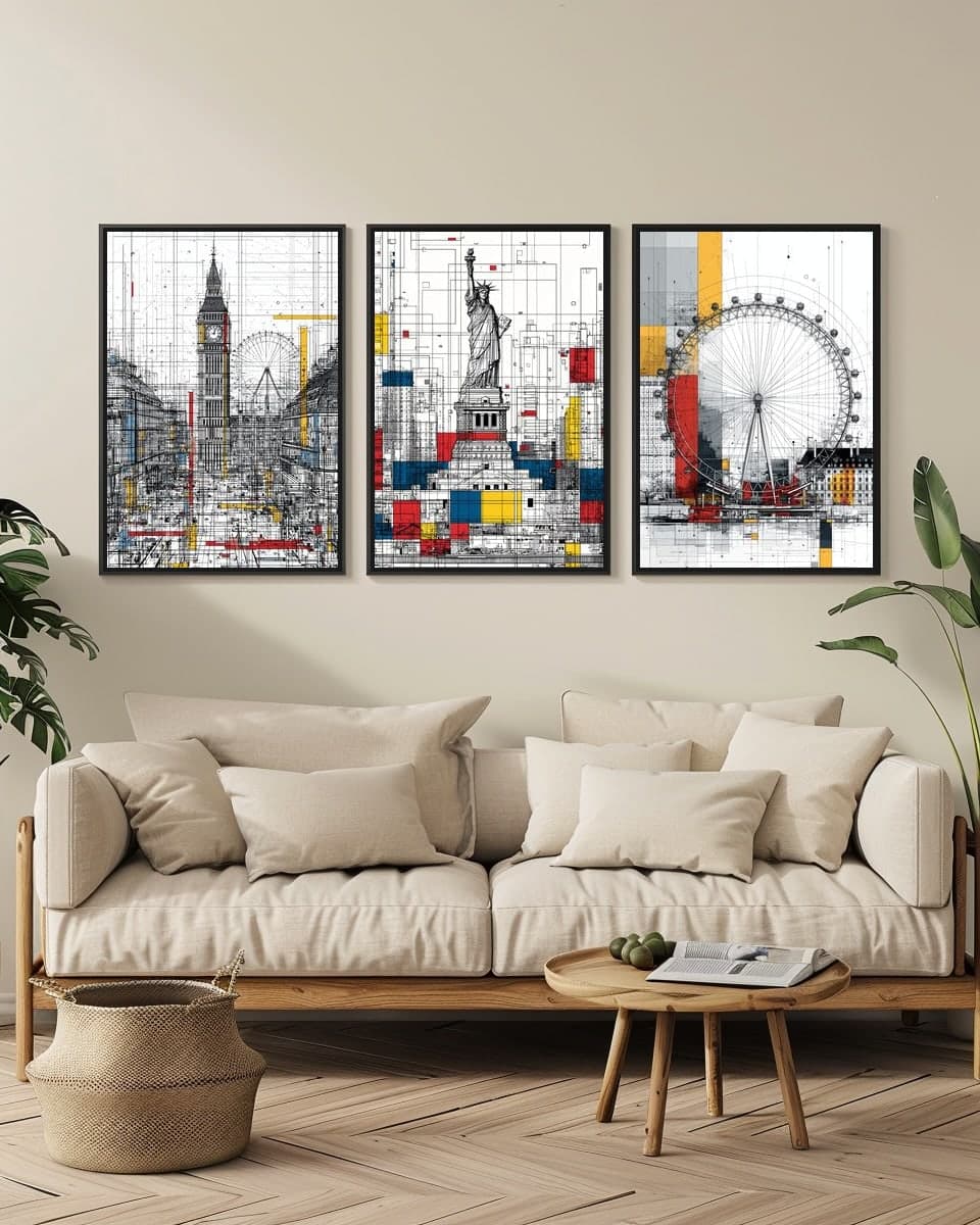 Statue of Liberty in a living-room triptych