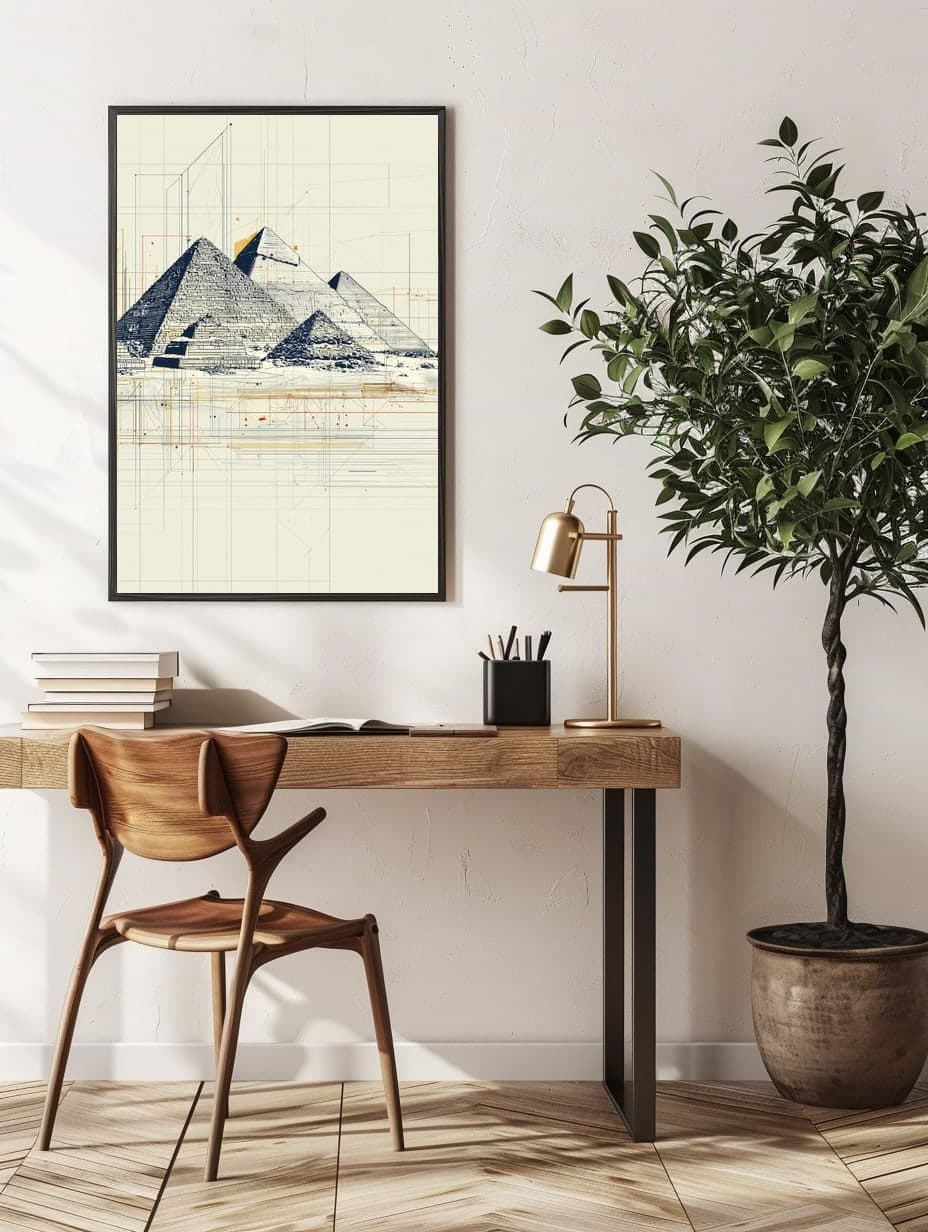Midjourney Giza Pyramids in an office